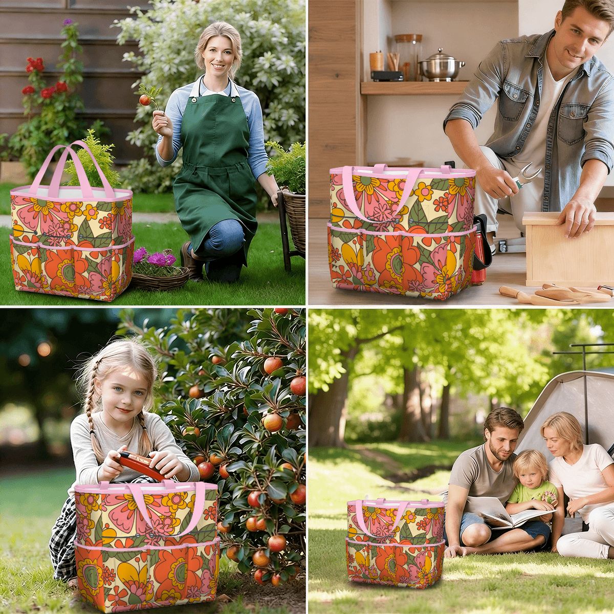70s Retro Revival Flower Power Groovy Floral Mid Mod Garden Tool Bag
