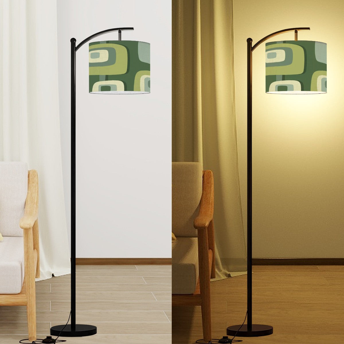 Mid Century Modern Geometric Designed Green, Mid Mod Arc Floor Lamp - Mid Century Modern Gal