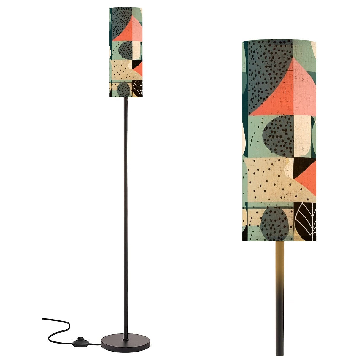 Boho Retro Mid Mod Green, Coral, Geometric Design Floor Lamp Modern Standing Lamp - Mid Century Modern Gal