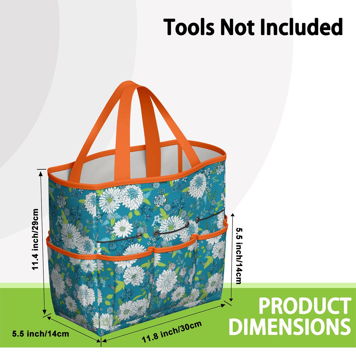 Chinoiserie Floral Teal Green White Elegant Garden Tool Bag