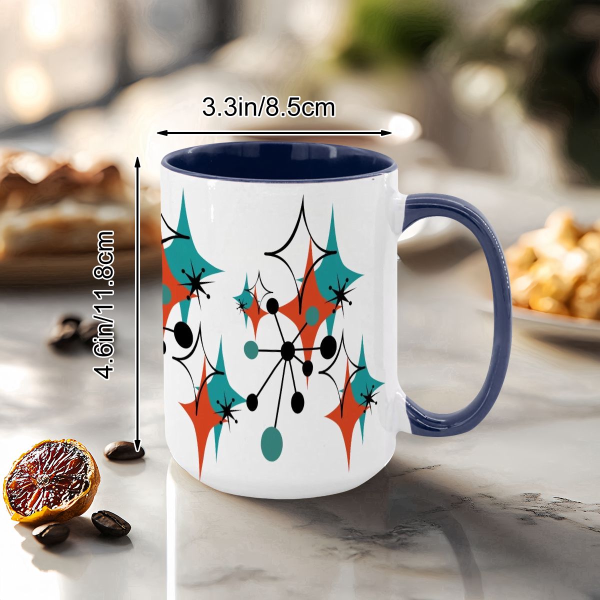 Mid Century Modern Atomic Starburst Sputnik Designed Large Colorful Mug (15oz) - Mid Century Modern Gal