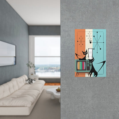 Atomic Cats Mid Century Modern Orange Aqua Kitschy Mod Wall Toggle - Mid Century Modern Gal