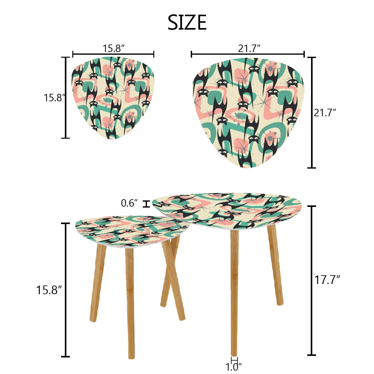 Atomic Cat Retro Mod Mid Century Modern Nesting Tables