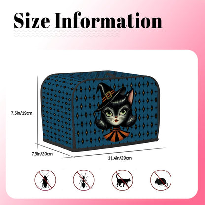 Vintage Halloween Black Cat Sexy Sexton Mid Century Modern Blue 2 Slice Toaster Cover - Mid Century Modern Gal