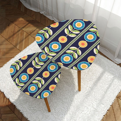 Modern Scandinavian Flower Blue, Orange Yellow Green Mid Century Modern Nesting Tables - Mid Century Modern Gal