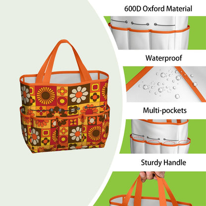Retro 70s Mod Floral Orange Brown Yellow Mid Mod Hip Garden Tool Bag