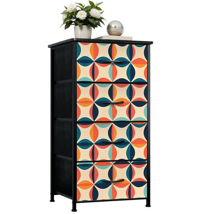 Mid Century Modern Scandinavian Blue, Orange, Teal 60s Geometric Pattern 4-Drawer Dresser - Mid Century Modern Gal