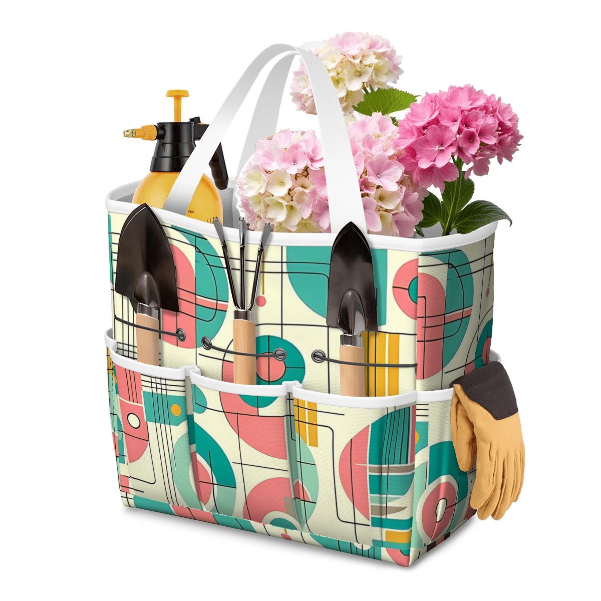 Mid Century Modern Bauhaus Designed Pink, Teal, Yellow Garden Tool Bag - Mid Century Modern Gal