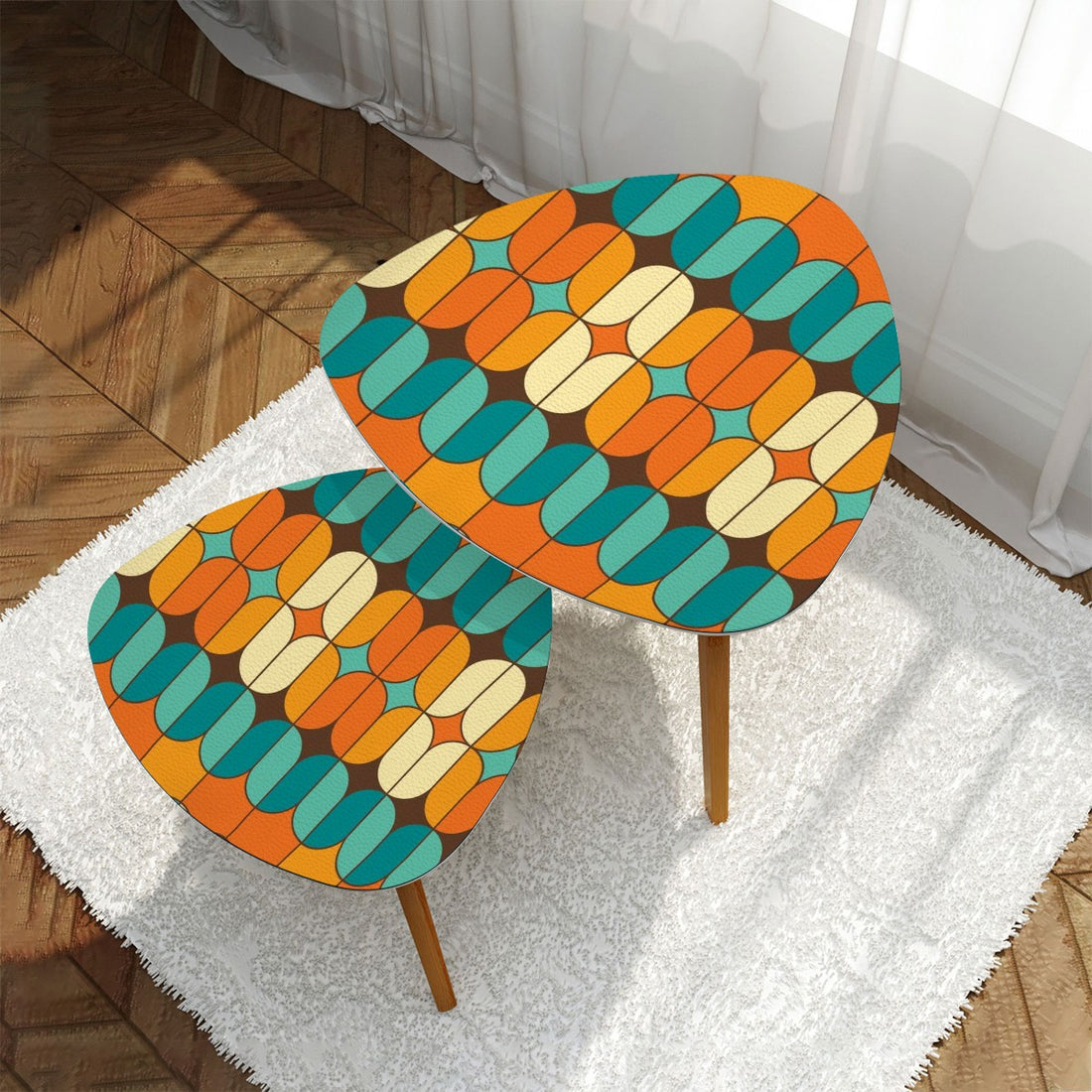 Mid Century Modern Orange Teal Geometric Retro Mid Mod Nesting Tables - Mid Century Modern Gal