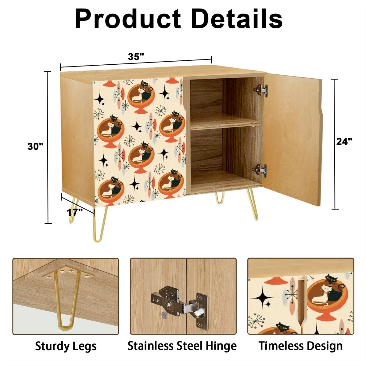 Atomic Cat Mid Centuury Modern Kitschy Mod Wooden Storage Cabinet