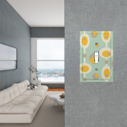 Retro Mid Mod Mint Green Yellow Orbs Geometric Designed Modern Switch Cover - Mid Century Modern Gal
