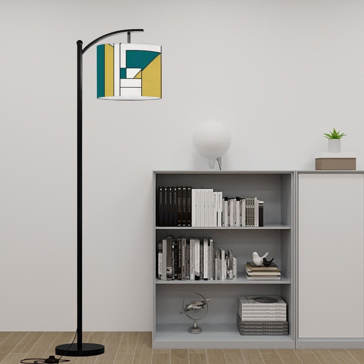 Bauhaus Designed Geometric Green, Teal Mid Century Modern Arc Floor Lamp - Mid Century Modern Gal