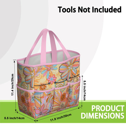 Vintage 70s Floral Pink Yellow Blue, Groovy Mid Mod Flower Power Garden Tool Bag