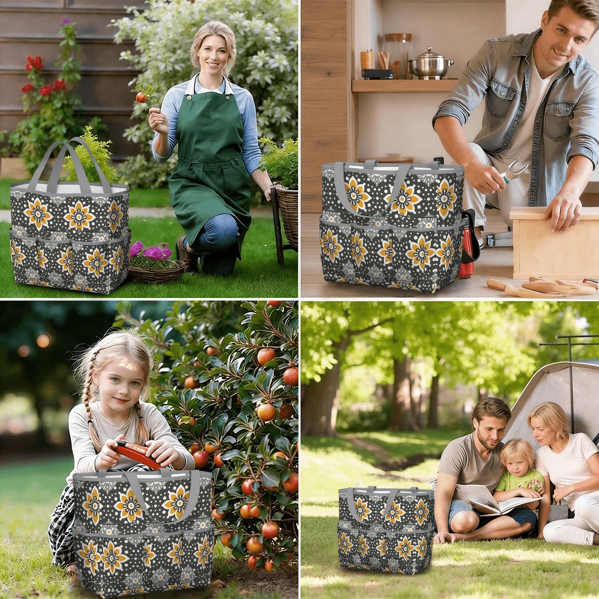 Floral Bohemian Retro Gray Yellow Modern Garden Tool Bag