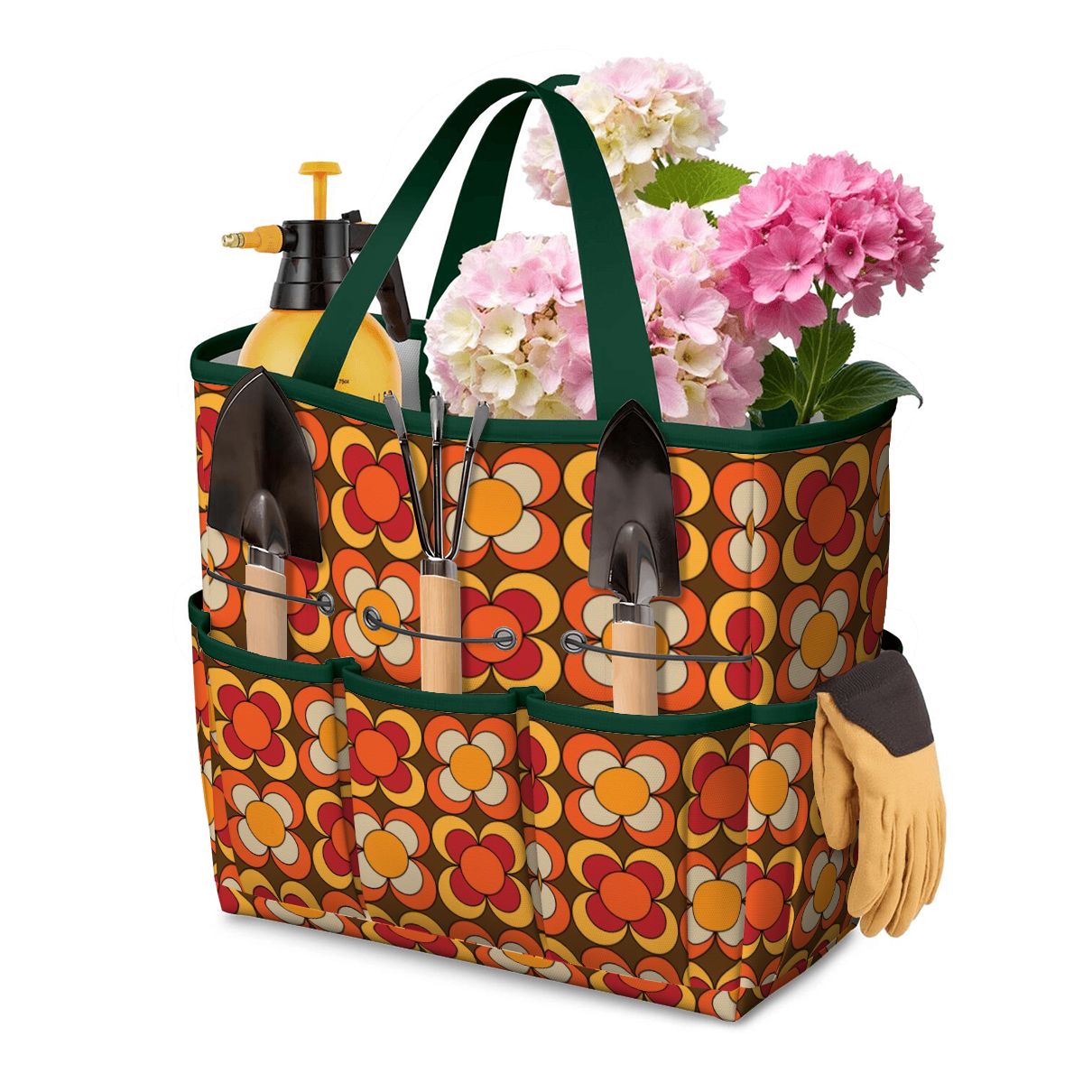 Groovy MCM Orange, Brown Yellow Burnt Red Retro Floral 70s Mid Mod Garden Tool Bag - Mid Century Modern Gal