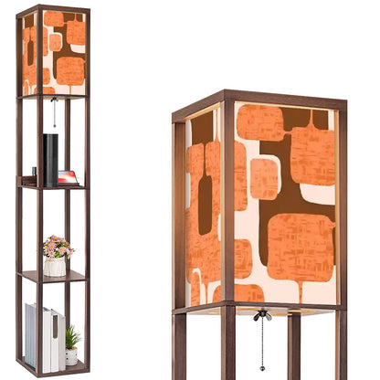 Retro Geometric Mid Century Modern Atomic Era Brown Orange, Floor Lamp with Shelves - Mid Century Modern Gal