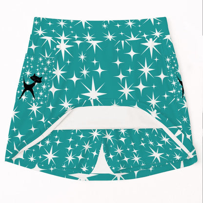 Retro Kitsch Atomic Cat, Aqua Blue Starburst Mod Women&