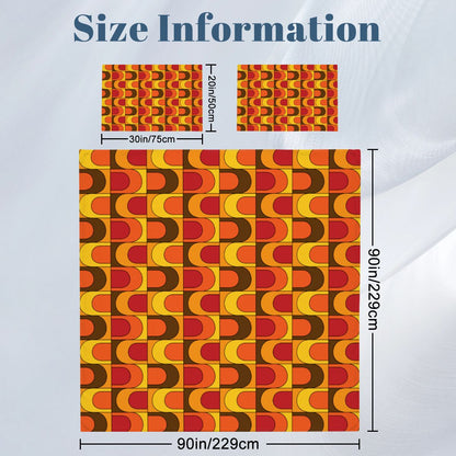 Retro 70s Mid Mod Groovy Orange, Brown Yellow, Red, MCM Queen Duvet Cover Set - Mid Century Modern Gal