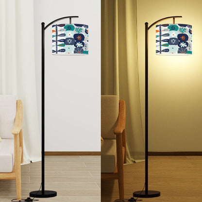Scandinavian Flora Hygee Nordi Modern Danish Orange Blue Retro Flower Arc MCM Floor Lamp - Mid Century Modern Gal