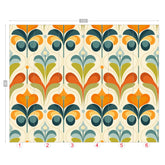 Scandinavian Floral Orange Blue, Green, Mid Mod Peel And Stick Wall Murals - Mid Century Modern Gal