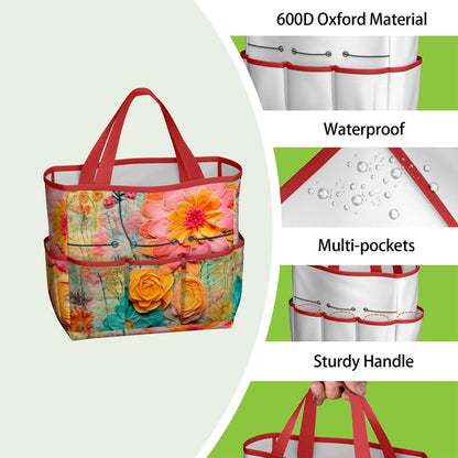 Bohemian Retro Flower, Faux Pressed Floral Mod Garden Tool Bag