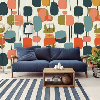 Mid Century Modern Wallpaper Wall Murals Peel And Stick, Funky Mod Wall Decor