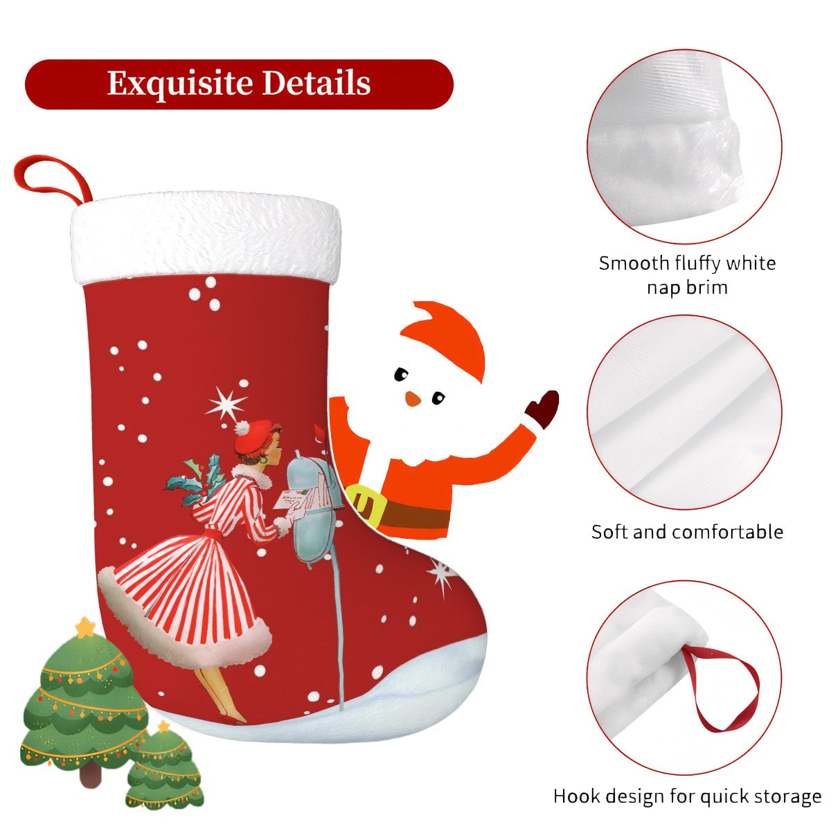 Mid Century Modern 50s Gal, Kitschy Holiday Red Plush Christmas Stocking - Mid Century Modern Gal