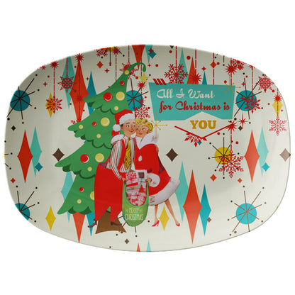All I Want For Christmas Retro Vintage 50s Couple Mid Century Modern Party Platter - Mid Century Modern Gal