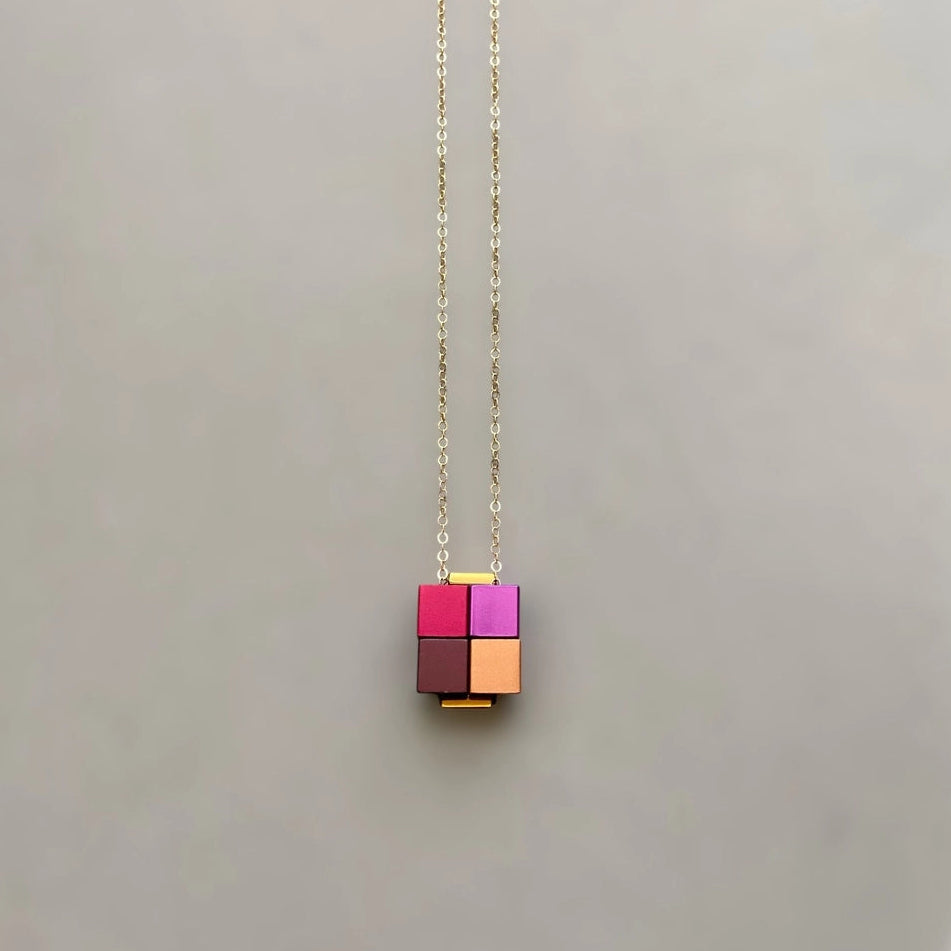 Aluminum Cube Box Necklace - Desert Red Mix - Mid Century Modern Gal