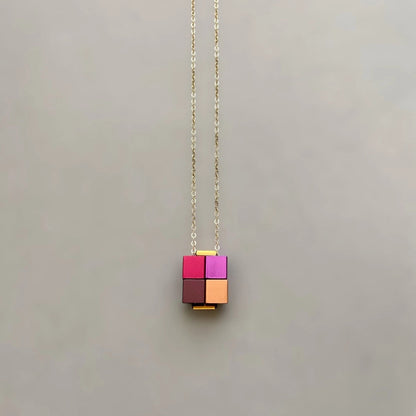 Aluminum Cube Box Necklace - Desert Red Mix - Mid Century Modern Gal