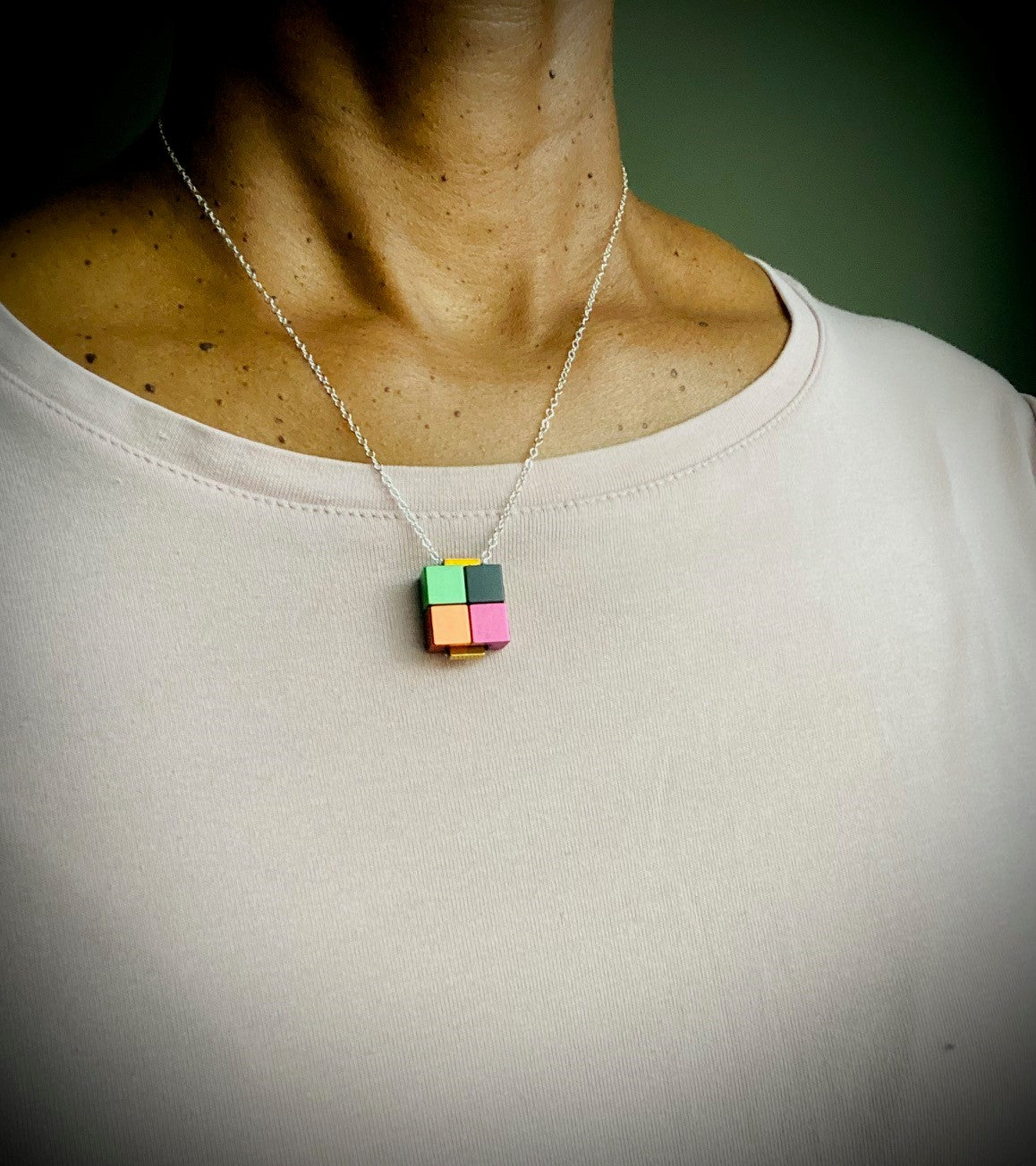 Aluminum Cube Box Necklace - Desert Red Mix - Mid Century Modern Gal