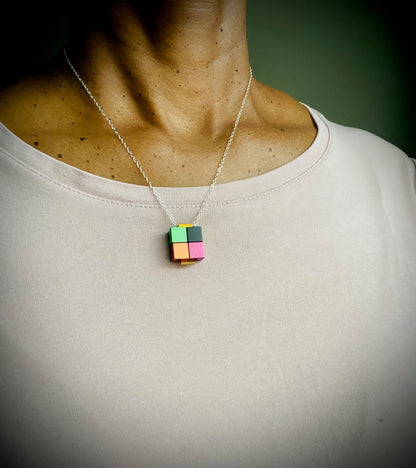 Aluminum Cube Box Necklace - Desert Red Mix - Mid Century Modern Gal