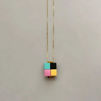 Aluminum Cube Box Necklace - Anthracite Mix - Mid Century Modern Gal