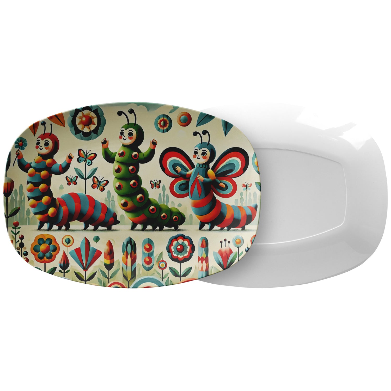 Anthropomorphic Catepillar Garden Pixies, 1960s Serving Platter - Mid Century Modern Gal