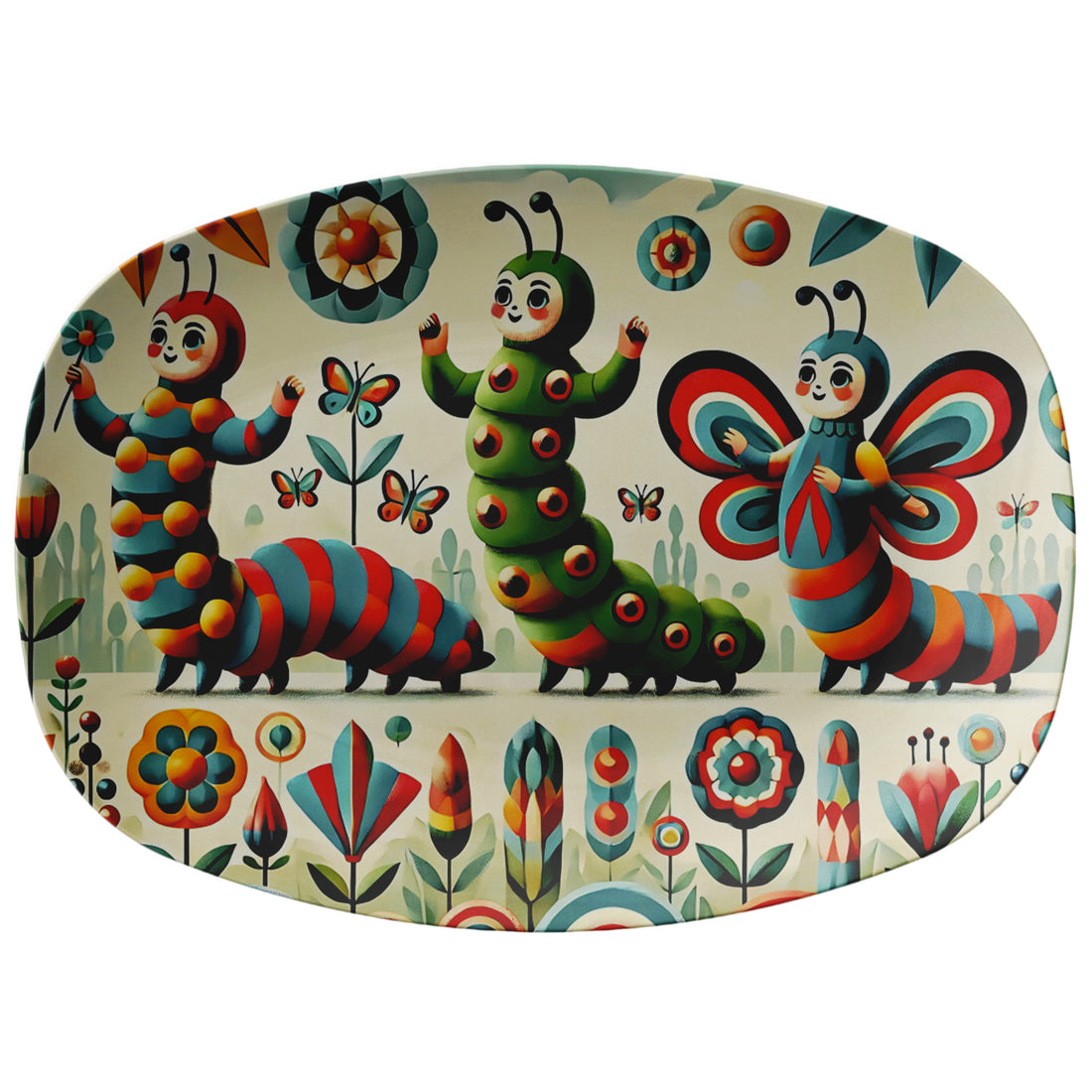 Anthropomorphic Catepillar Garden Pixies, 1960s Serving Platter - Mid Century Modern Gal