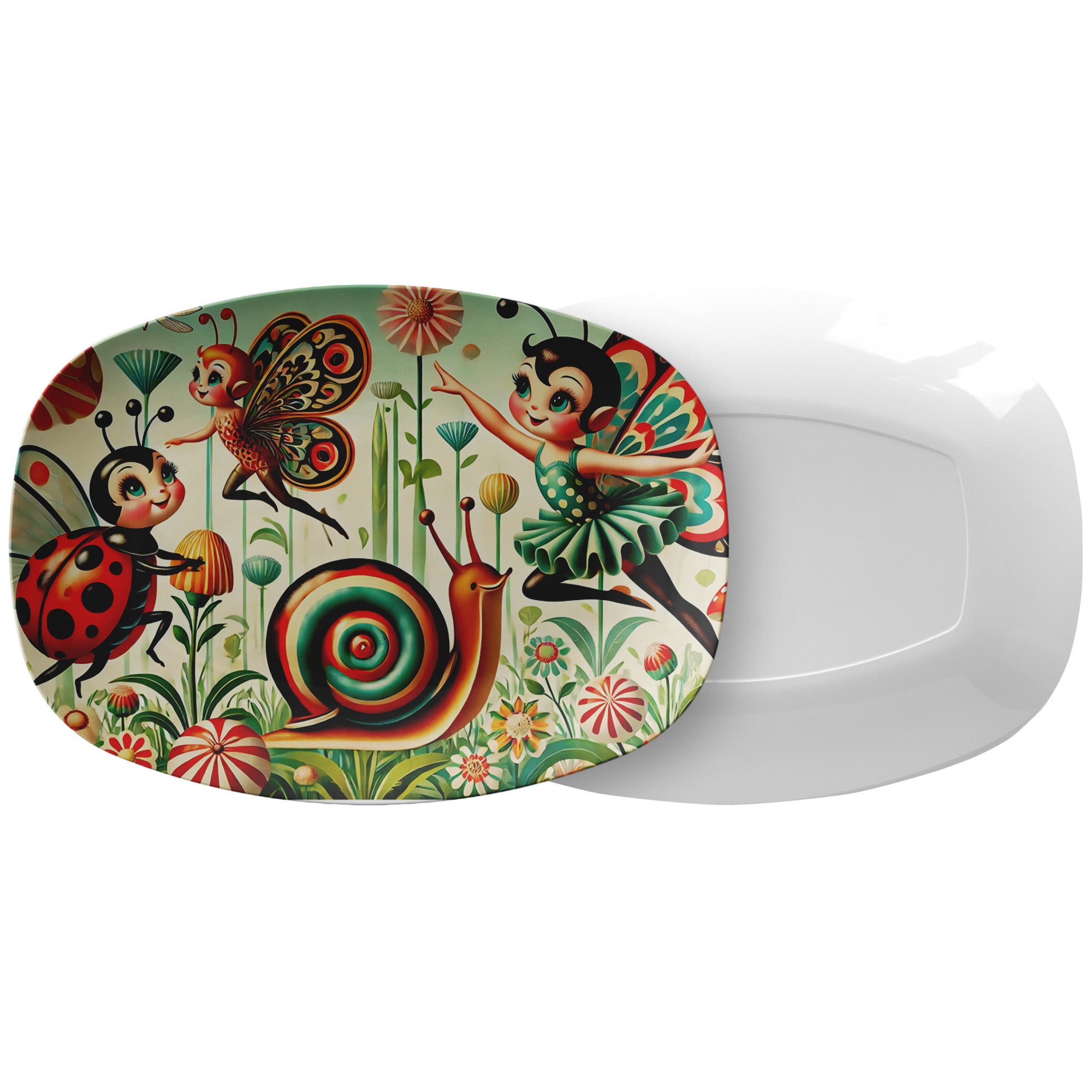 Anthropomorphic Pixies 1950s Garden Bugs, Mid Century Modern Platter - Mid Century Modern Gal