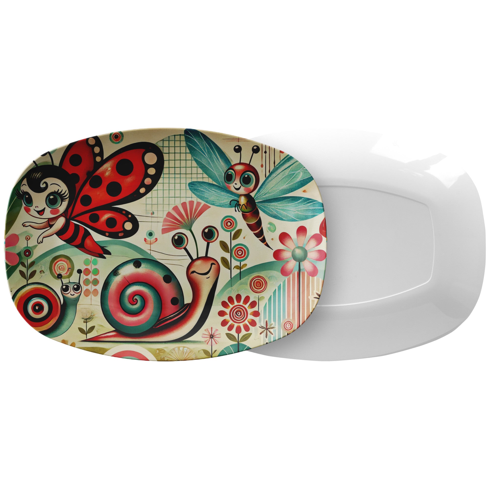 Anthropomorphic Pixies Whimiscal Garden 50s Mid Century Modern Platter - Mid Century Modern Gal