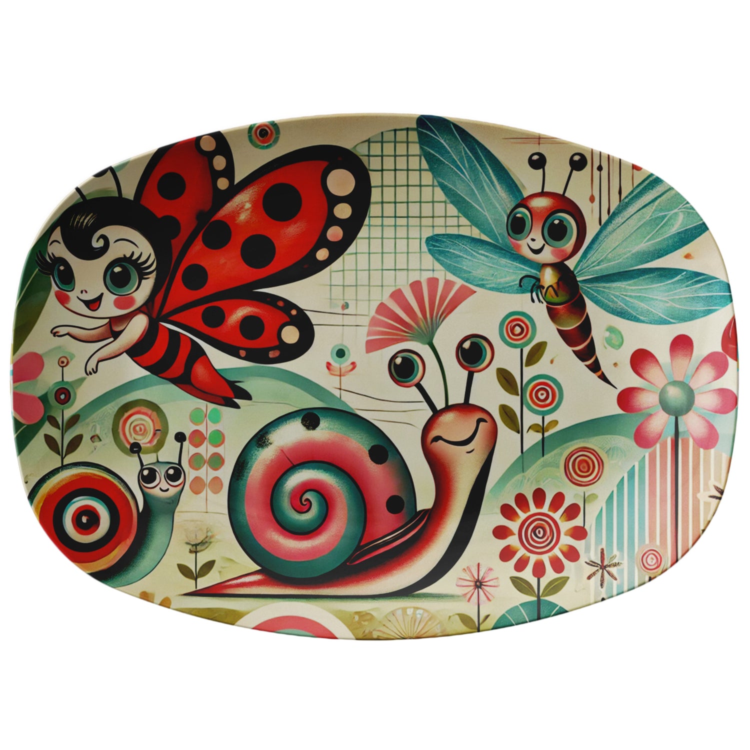 Anthropomorphic Pixies Whimiscal Garden 50s Mid Century Modern Platter - Mid Century Modern Gal