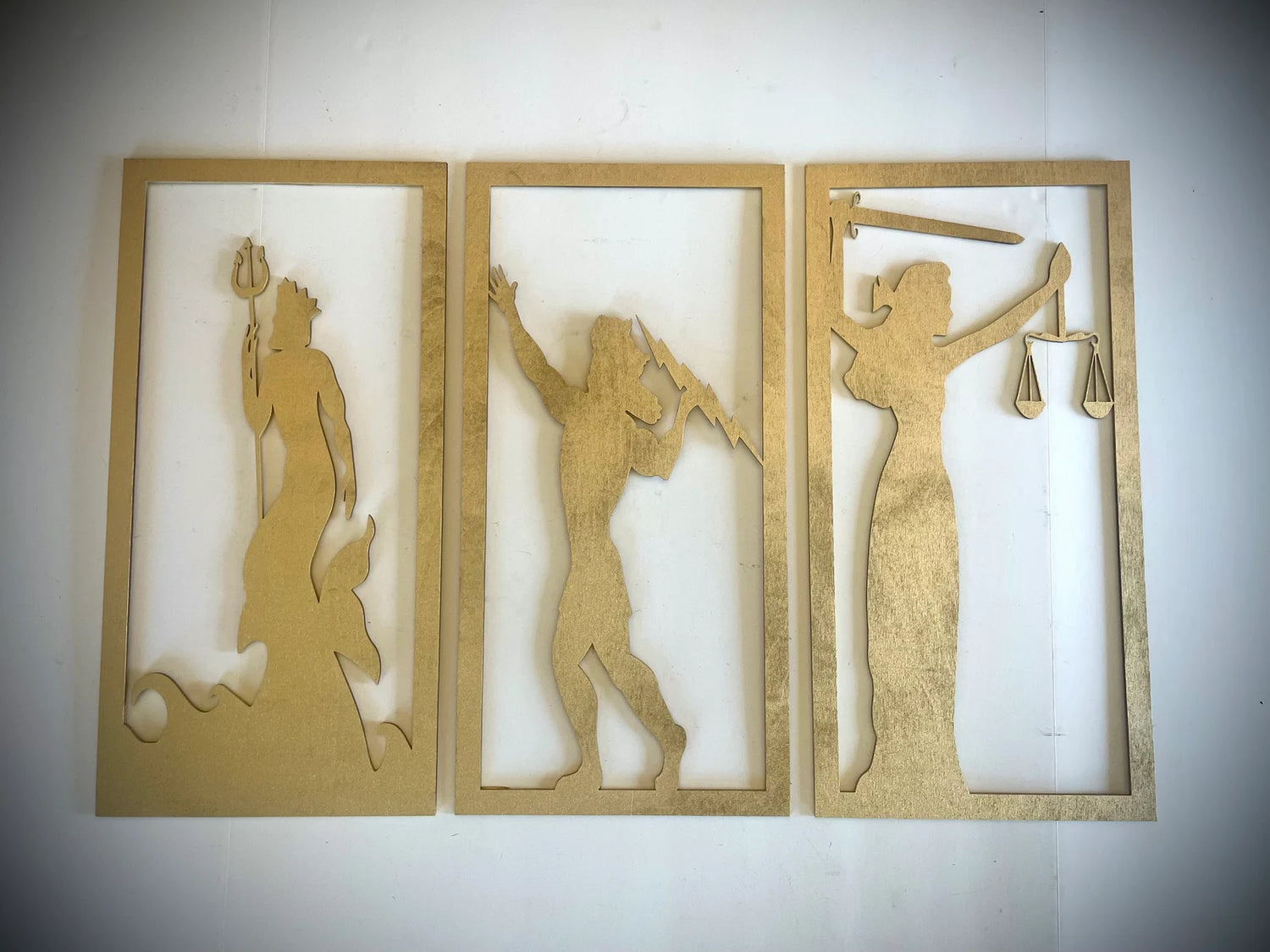 Art Deco Style Greek God - Poseidon, Zeus, Themis - 3-Panel Wood Wall Art