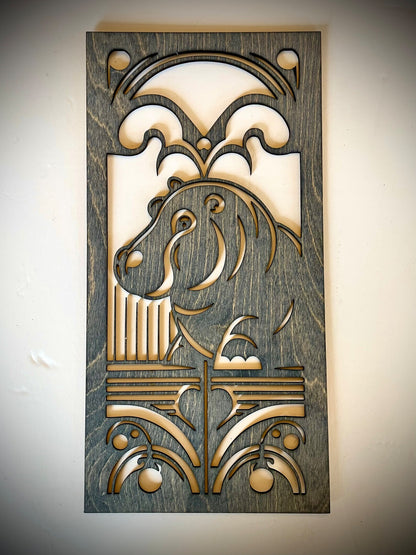Art Deco Style Hippopotamus Triptych 3-Panel Wood Wall Art
