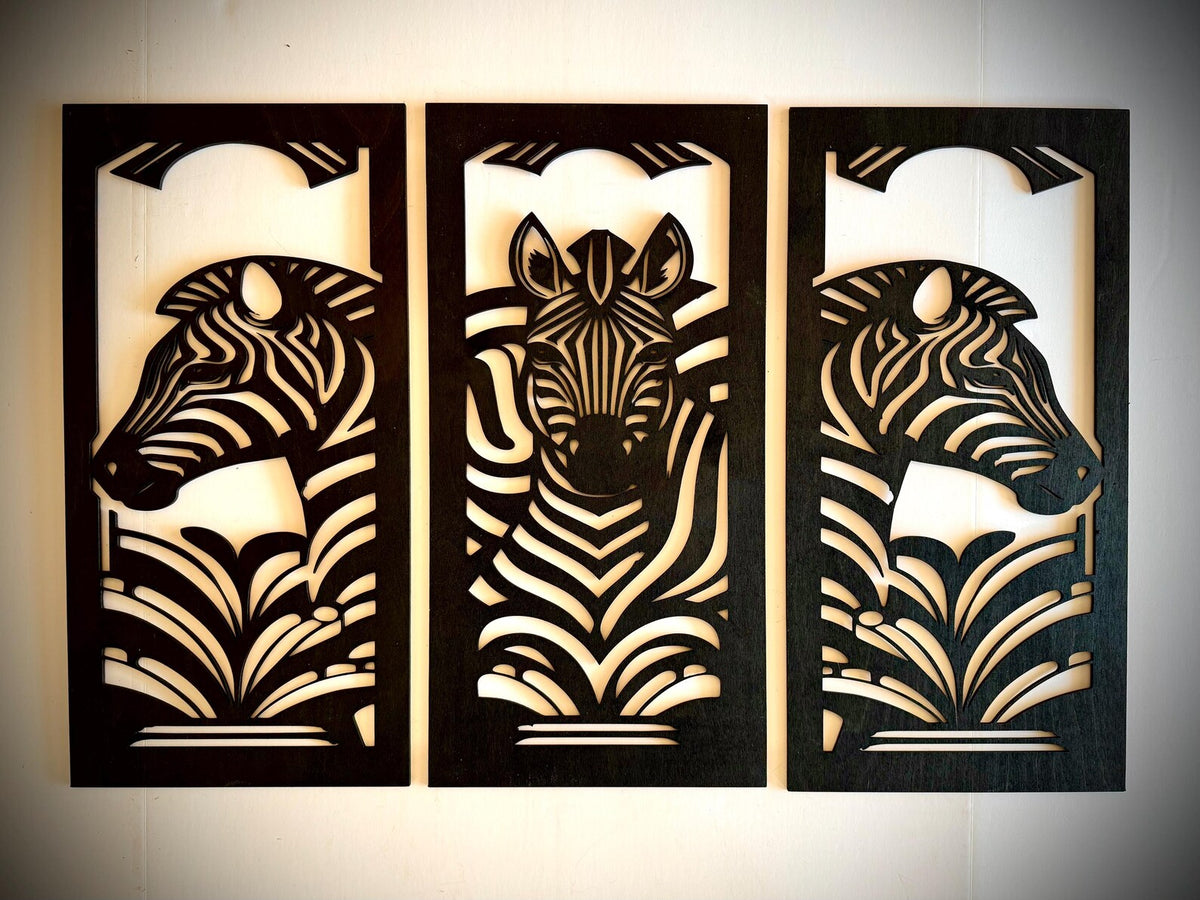 Art Deco Style Zebra 3-Panel Wood Wall Art - Mid Century Modern Gal