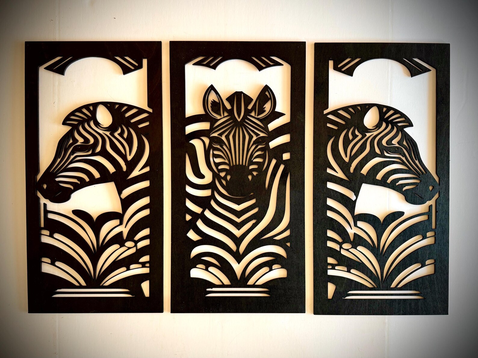 Art Deco Style Zebra 3-Panel Wood Wall Art