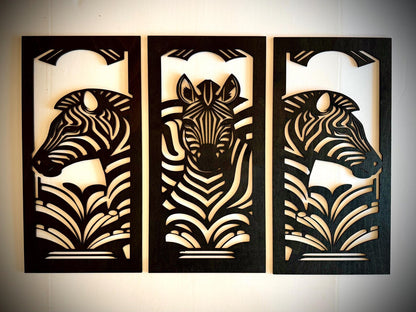 Art Deco Style Zebra 3-Panel Wood Wall Art