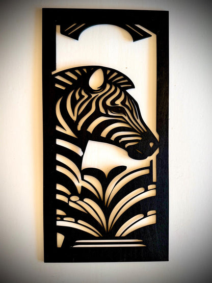 Art Deco Style Zebra 3-Panel Wood Wall Art