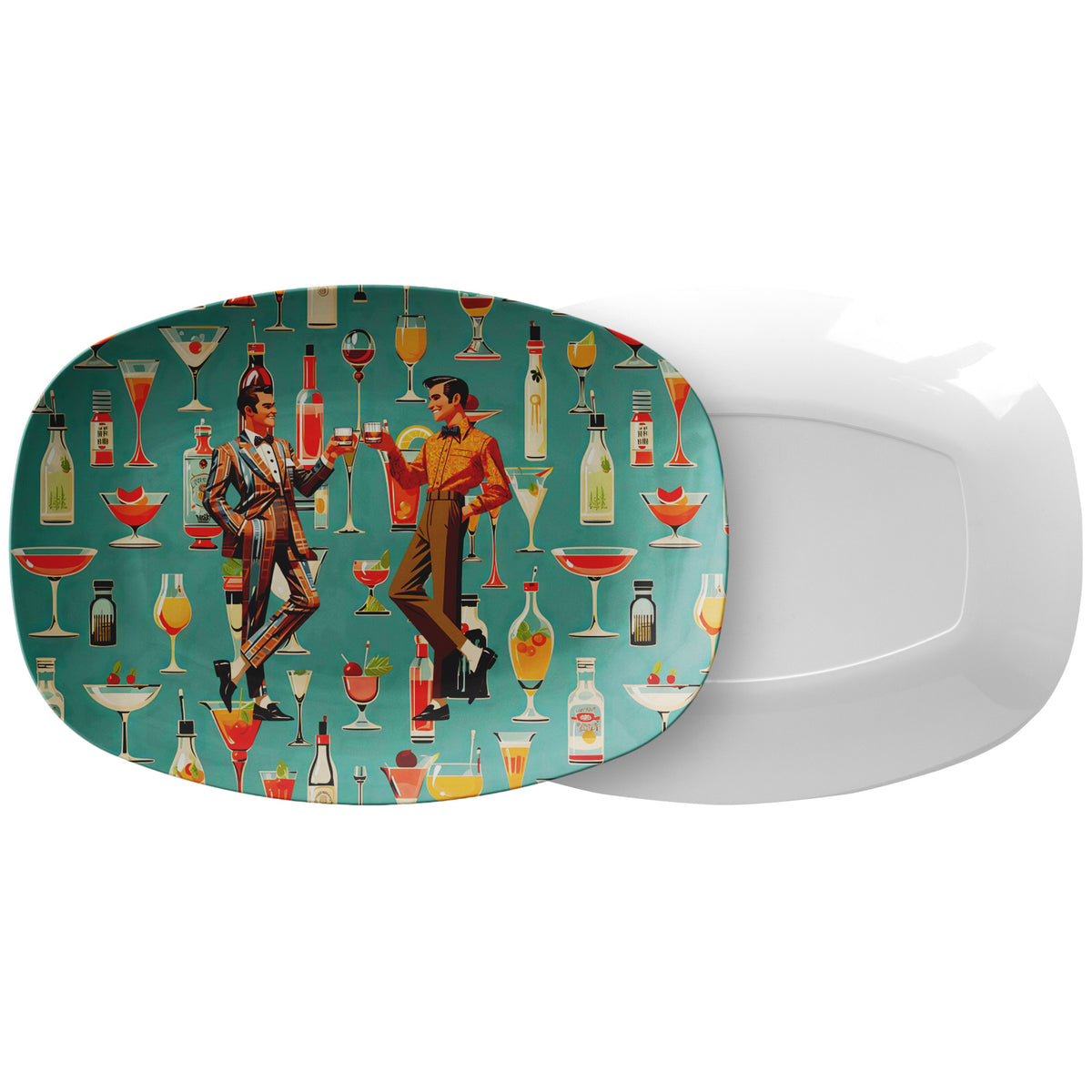 Atomic 50s Cocktails, Male Couple, LGBTQ Unique Gifts Party Platter - Mid Century Modern Gal