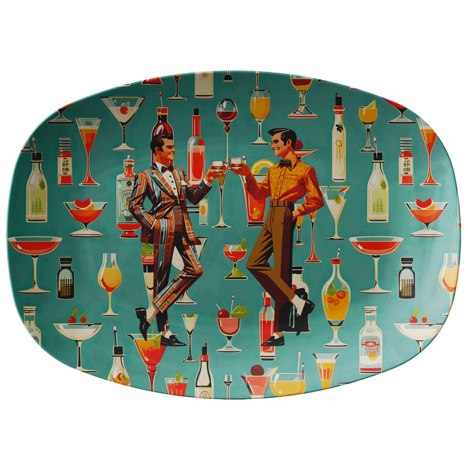 Atomic 50s Cocktails, Male Couple, LGBTQ Unique Gifts Party Platter