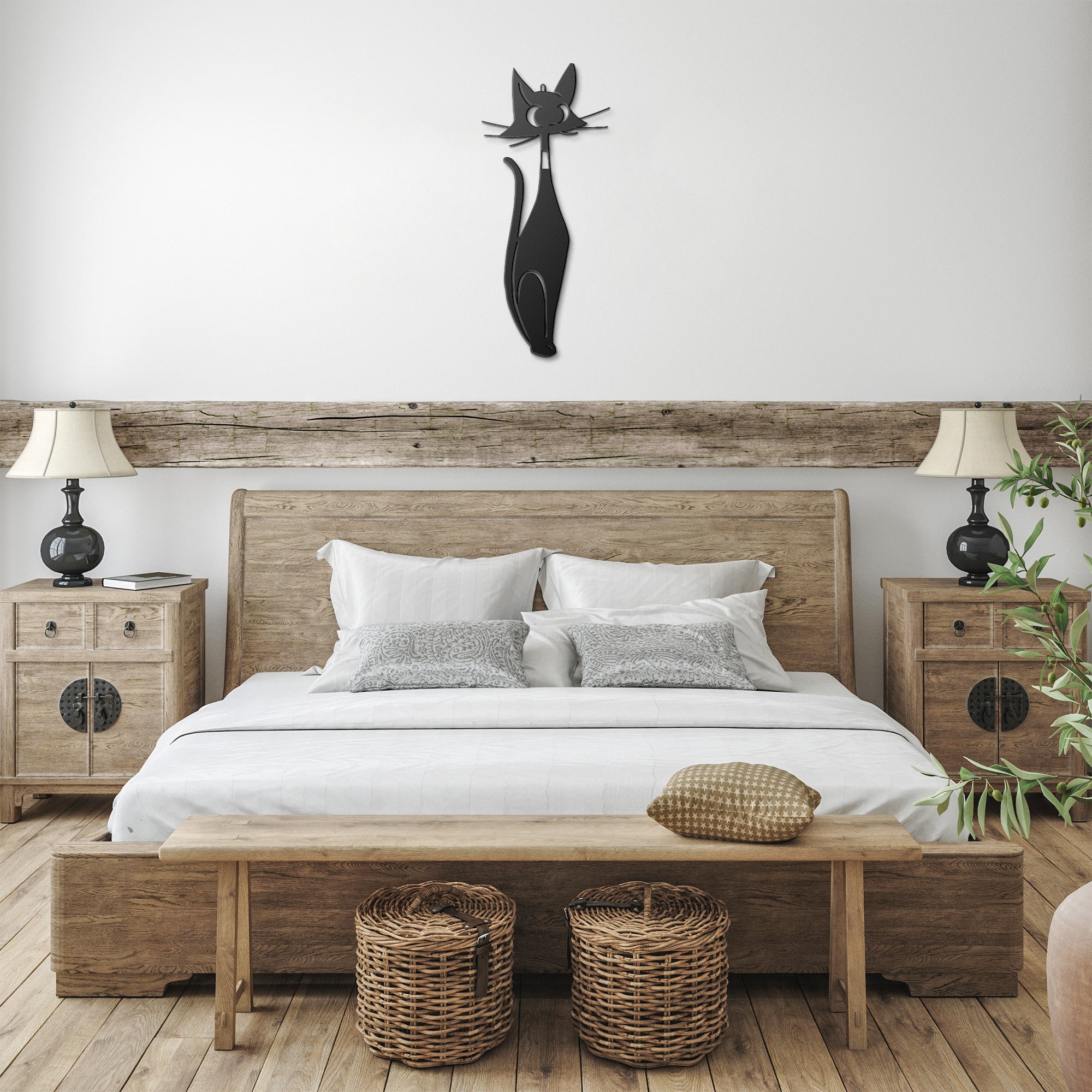 Atomic Cat Art, Mid Century Modern Metal Art, Sexy Sexton Black Cat Lover Mid Mod Wall Hanging - Mid Century Modern Gal