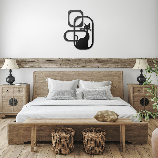 Atomic Cat Mid Century Modern Wall Art, Metal Retro Geometric Art