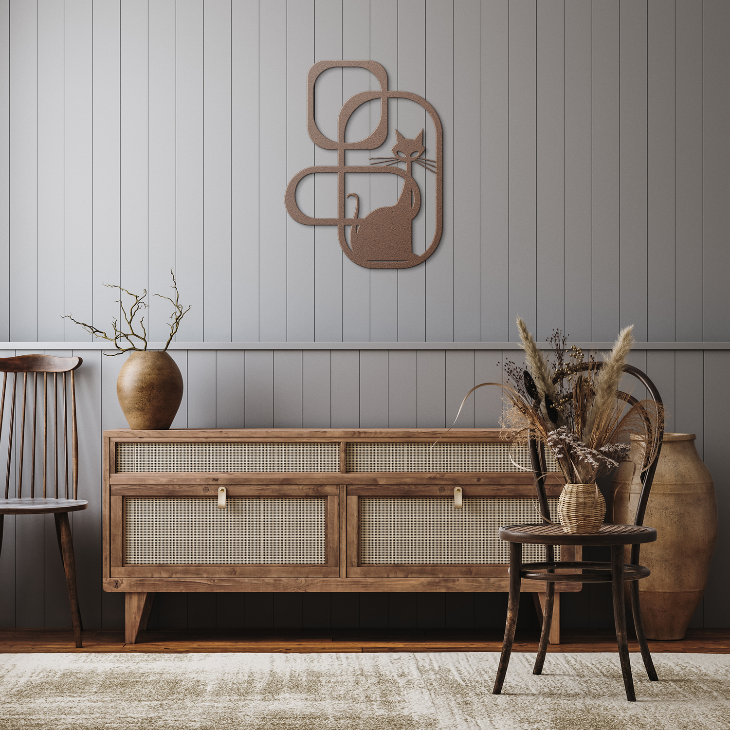 Atomic_Cat_Mid_Century_Modern_Wall_Art__Copper_Rustic_Hallway_Mockup.png