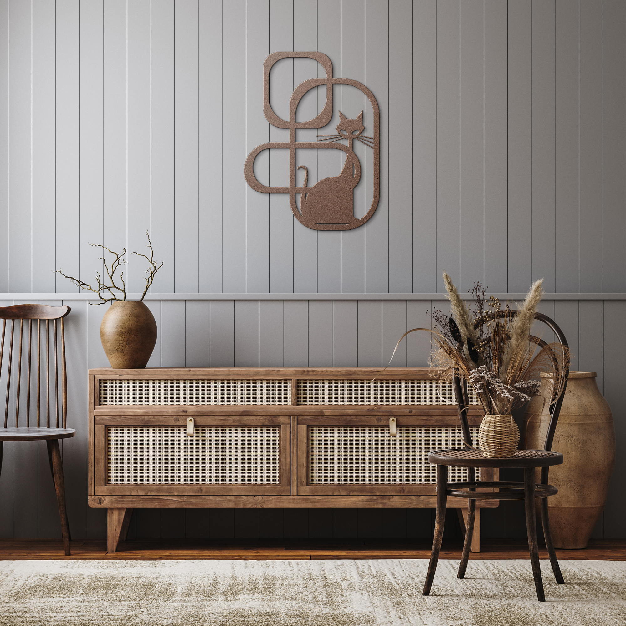 Atomic_Cat_Mid_Century_Modern_Wall_Art__Copper_Rustic_Hallway_Mockup.png
